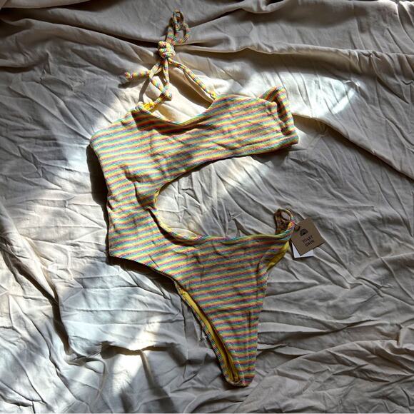 SALE💝 Free People x Toast Swim NWT Ribbed Rainbow Cut Out One Piece - Picture 1 of 7